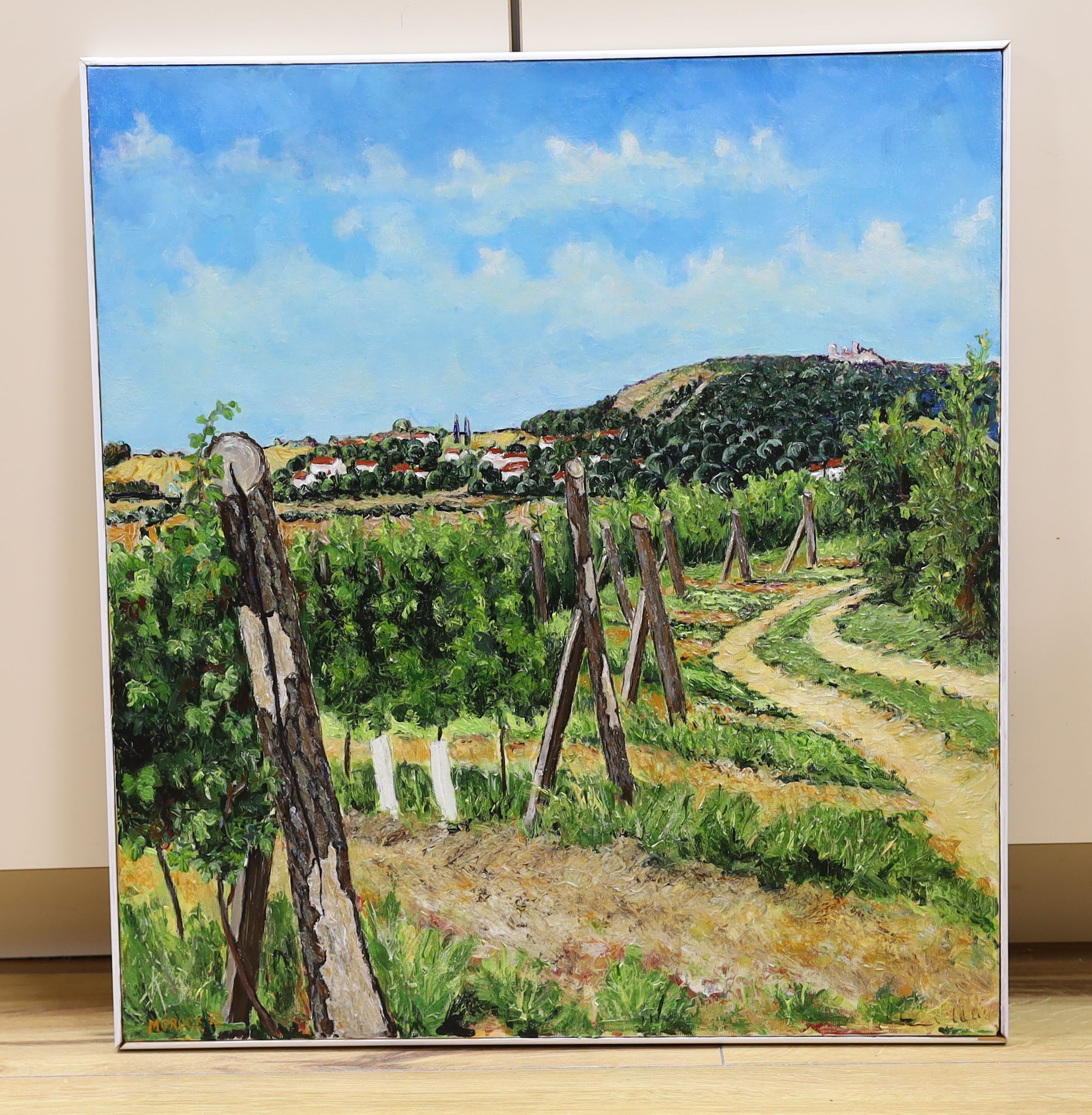 Morocz, oil on canvas, Landscape with vineyard, signed and dated '10, 55 x 49cm